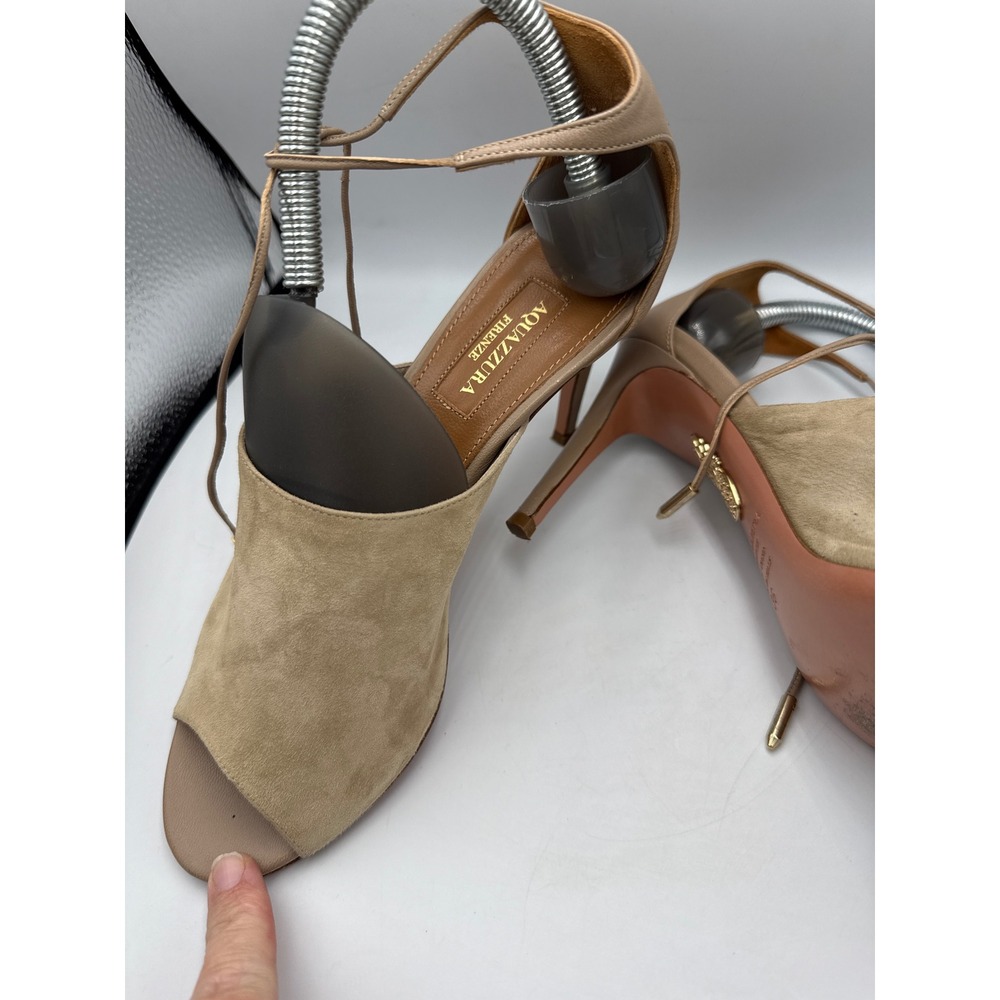 AQUAZZURA Firenze Suede Leather Peep Toe Lace Up Heels Sandals Size 36 - Picture 4 of 8
